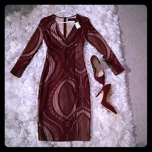 New! bodycon burgundy midi dress